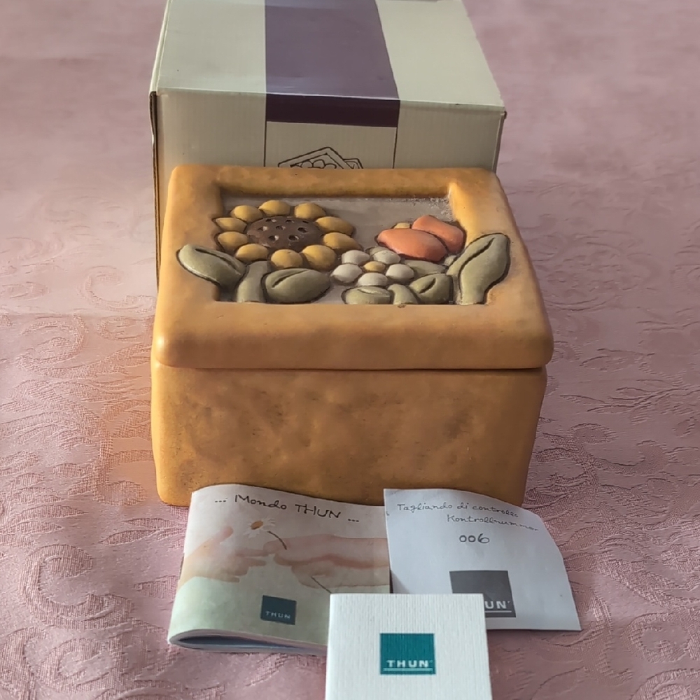 Ceramic Sunflower Box - Orange and Brown